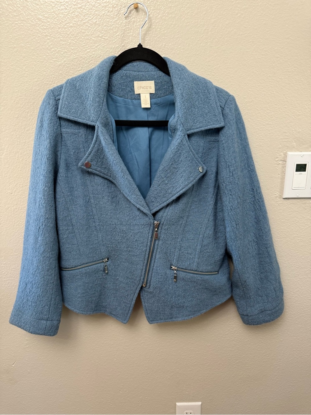 Chico's Sky Blue Wool-Blend Moto Blazer